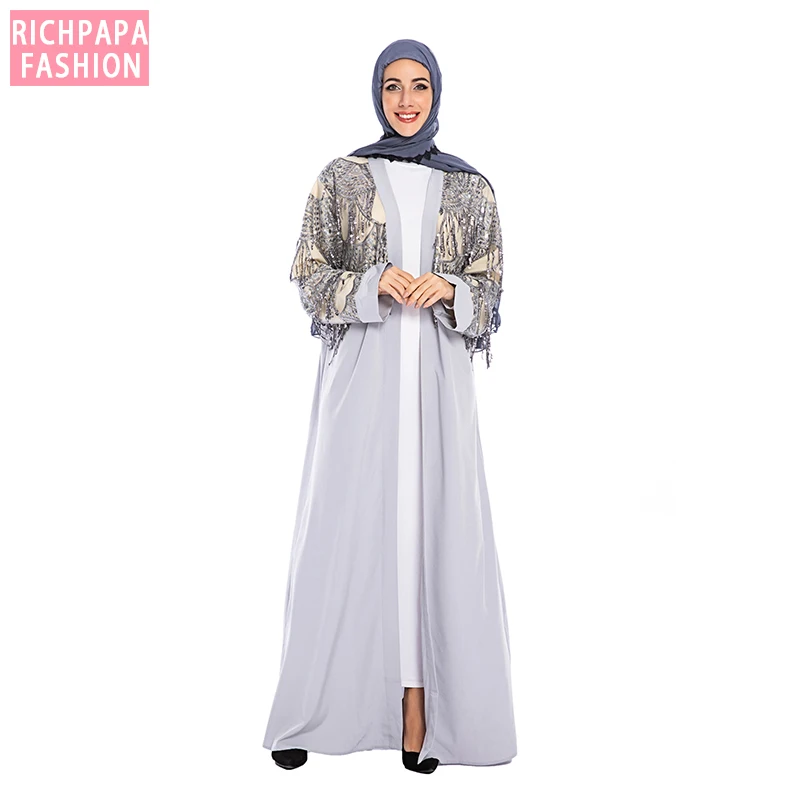Зимнее кисточки Abaya турецкий хиджаб мусульманское кимоно Макси платье