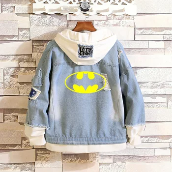 

Batman Bat Hero Anime Fake 2 Pieces Casual Jacket Cosplay Denim Jacket Autumn Hooded Sweatshirt Unisex Outwear Coat