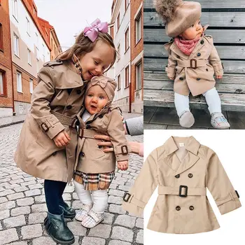 

2-7TToddler Jacket Baby Jacket Girls Trench Girls Jacket Windbreaker Outerwear Winter Clothes Family Matching Big Sister