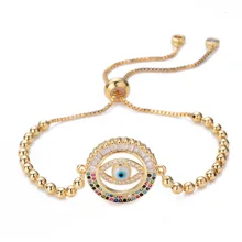 Синий браслет от сглаза, циркониевая корона, регулируемые браслеты, Mujer, Женские Ювелирные изделия, ручная работа, Кристальные браслеты с кисточками, медные