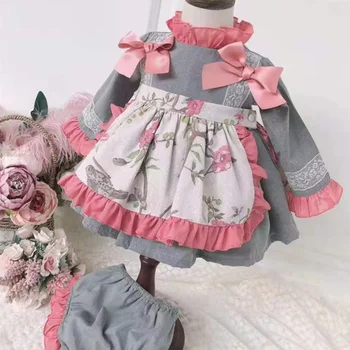 

Spanish long sleeve Princess dress Kids Luxury bows party vintage dress lolita baby ball gown dress