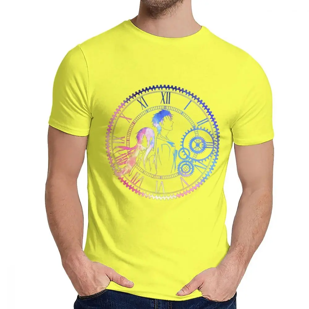 Steins Gate любящее смесь цветов футболка с круглым вырезом, популярные мужские футболка больших размеров - Цвет: Цвет: желтый