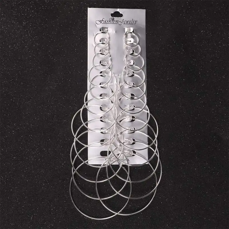 Silver (12 Pairs) Большой круг комплект серег-колец модные хип-хоп золотые и серебряные серьги - Окраска металла: Silver (12 Pairs)