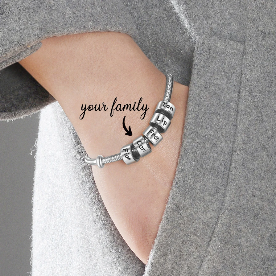 Customized Name Text Stainless Steel Bead Charms Bracelet Snake Chain Thickness 3.2mm For Women Men Personalized Jewelry Gift custom business cards logo printed pvc card plastic staff id cards personalized photo membership cards 0 76 1mm thickness no moq