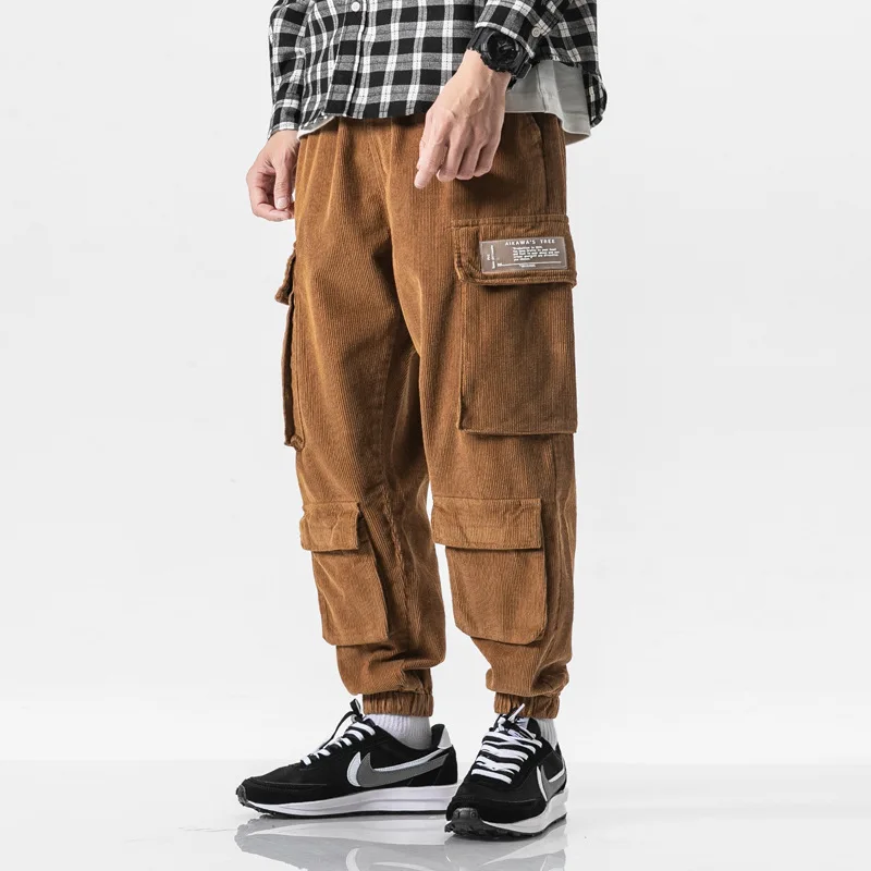 

2019 New Style Japanese-style Popular Brand Autumn Multi-pockets Corduroy Workwear Beam Leg Casual Pants Skinny Harem Pants Men'