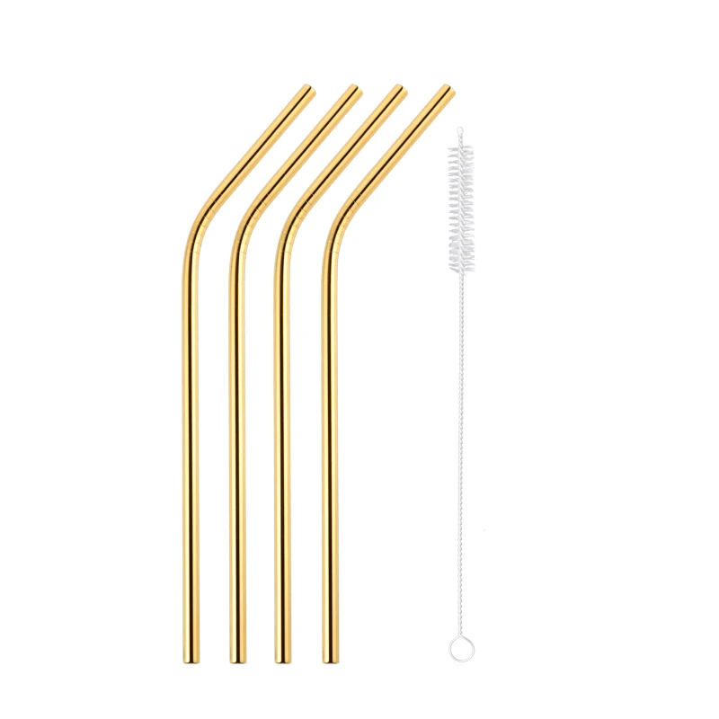 5pcs gold 2/4/8 шт. Многоразовые Высокое качество питьевой соломы 304 Нержавеющая сталь красочные металлическая соломинка с чистящая щетка для кружек 20/30 унций - Цвет: 5pcs gold