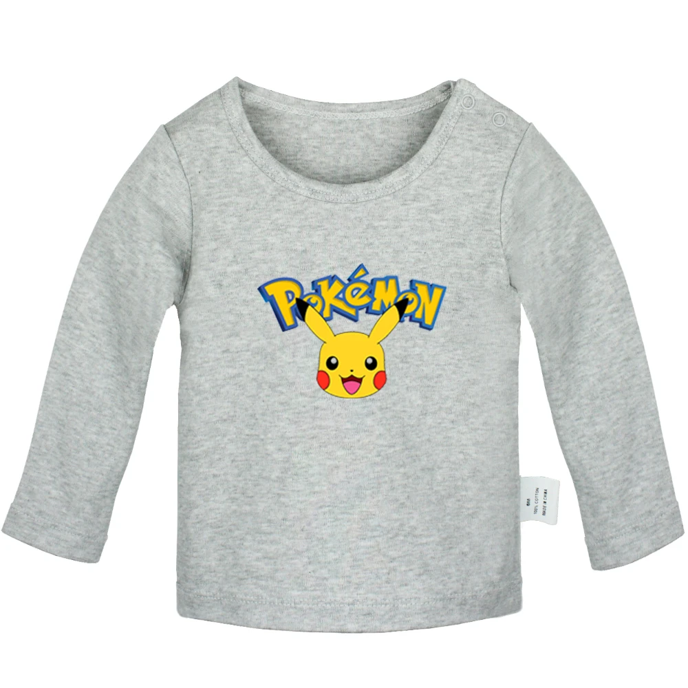 JcBabyYG582C Милый веселый покебол PIKACHU с рисунком из мультфильма «Покемон»; футболки для новорожденных; однотонные футболки с длинными рукавами для малышей - Цвет: JcBabyYG582C
