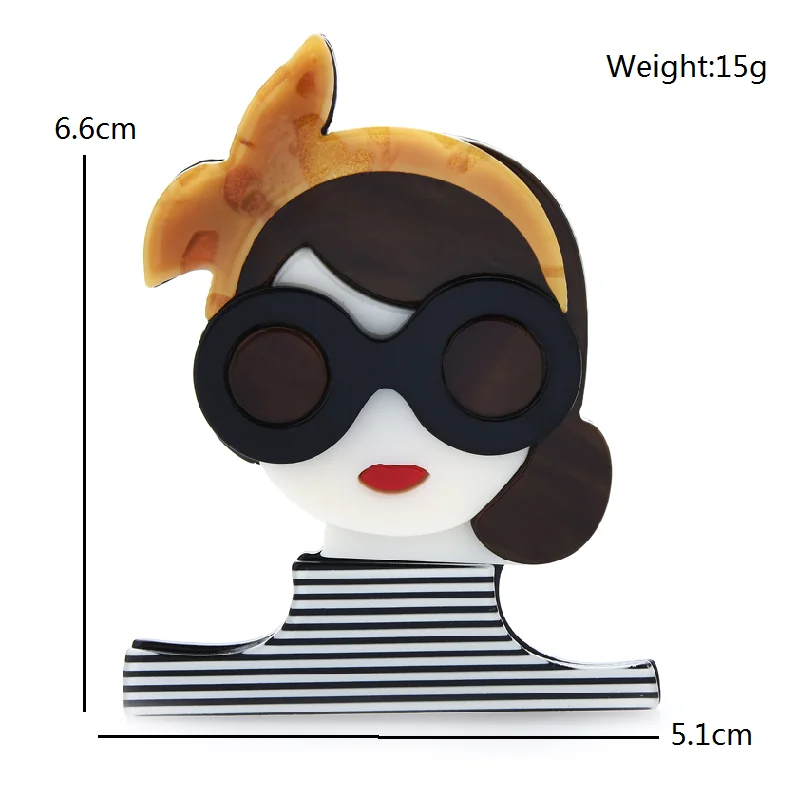 Wuli&baby Wear Bowknot  Glasses Gentle Lady Brooches For Women Acrylic Teacher Elegant Figure Party Office Brooch Pin Gifts