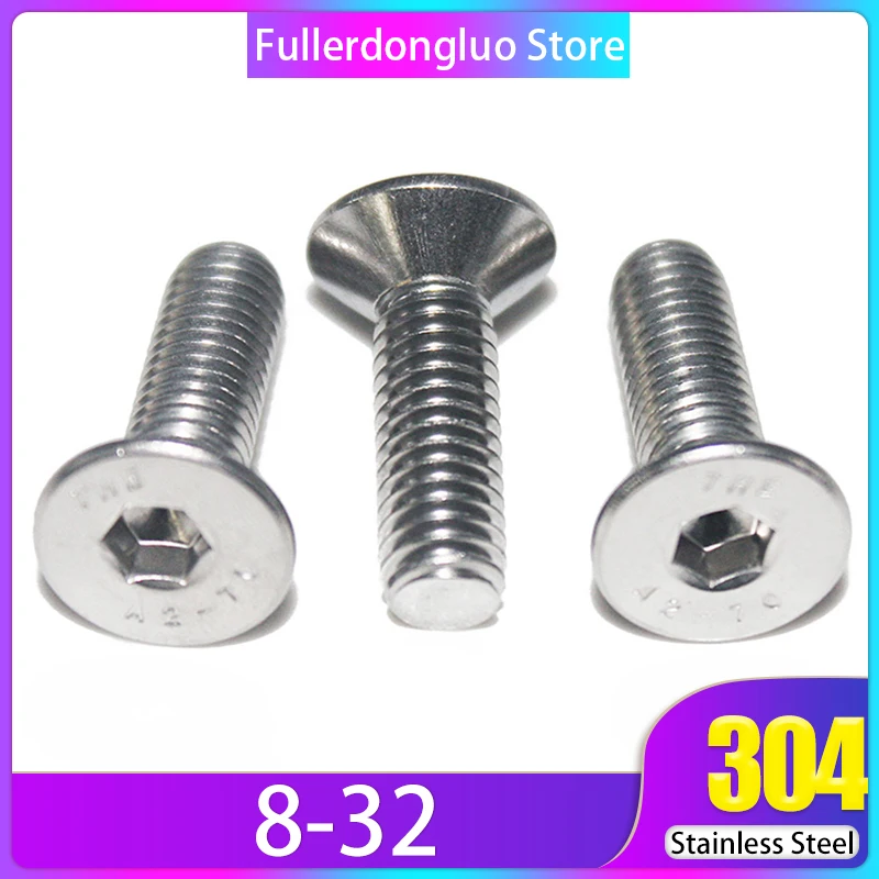 

8-32 UNC hexagon Drive Flat Head Screw 1/2" 3/8" 304 Stainless Steel, 100 Pcs