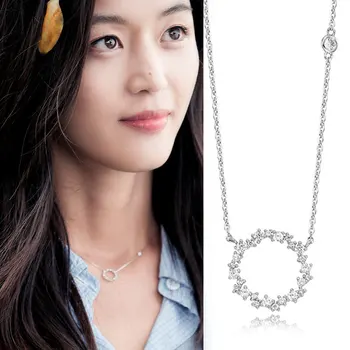 

New Real Pure 925 Sterling Silver Circle Necklaces Pendants for Women Wedding Jewelry Kolye Collares