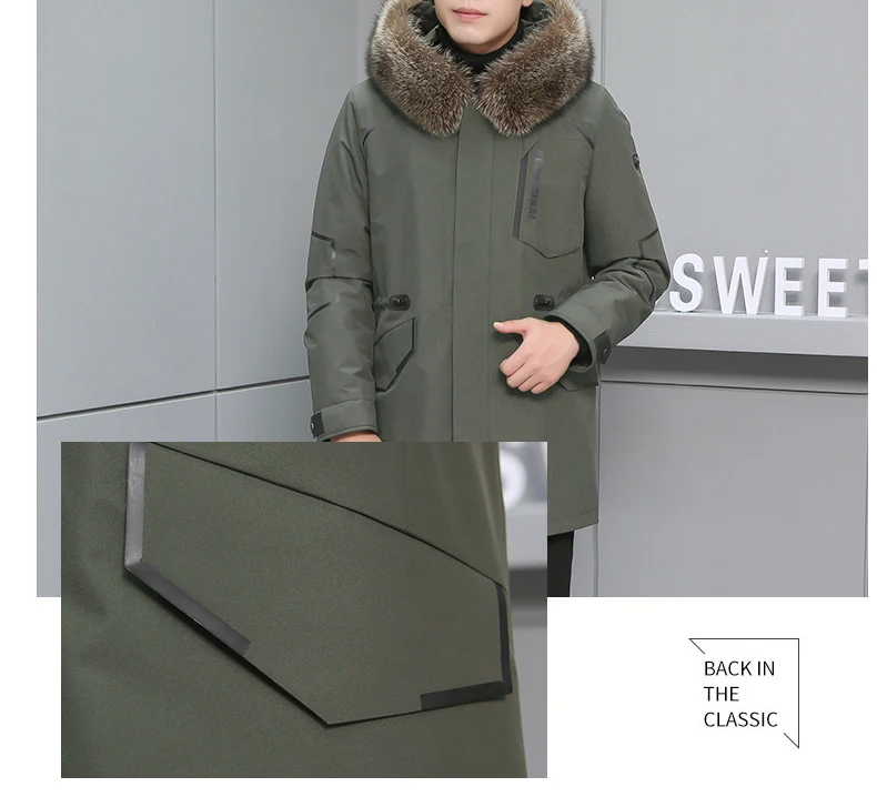 Меховые парки Smart casual, воротник из натурального меха енота, Толстая теплая подкладка из кроличьего меха, пуховое пальто с рукавами, Мужская зимняя армейская зеленая верхняя одежда