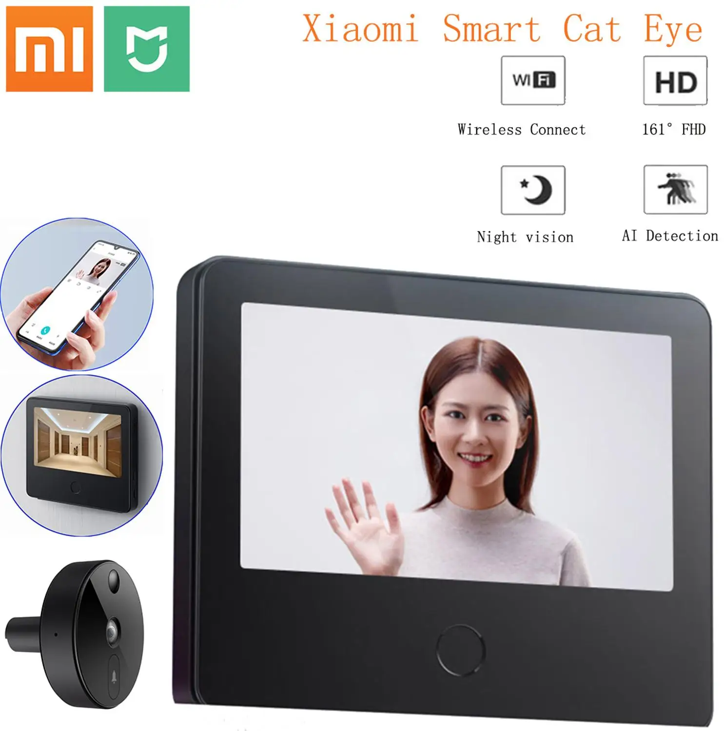 Xiaomi Mijia умная камера дверной звонок кошачий глаз инфракрасное ночное видение AI