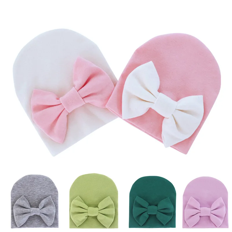 Hat Stuff-Accessories Newborn-Caps Baby-Girl with Infant Beanie Cotton Solid Bow Warm
