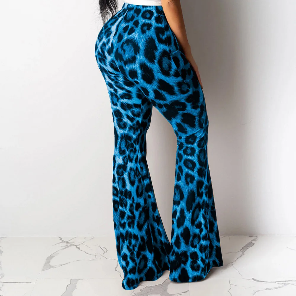 Boho летние женские Стрейчевые брюки нижнего белья женские тонкие леопардовые расклешенные брюки с высокой талией Модные женские длинные#3