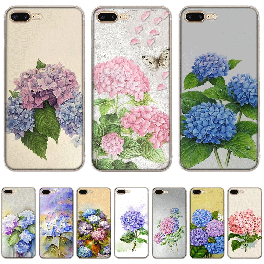 

Phone Case for iPhone 6 6S 7 8 Plus iPhone 11 Pro XR X XS Max SE 5S 5 Hard Cover Hydrangea Flne Shell