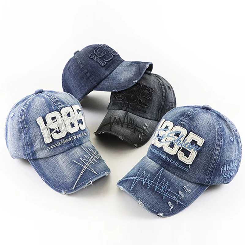

New Spring Autumn Men Women Outdoor Caps Washed Baseball Caps Dilapidated Holes Cotton Denim Mothproof Sun Shade Adjustable Caps