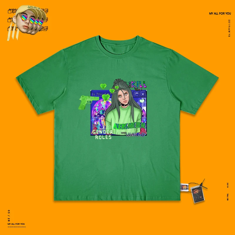 green Одна только пирус груша периферия Billie Eilish свежий зеленый короткий рукав Футболка - Цвет: green