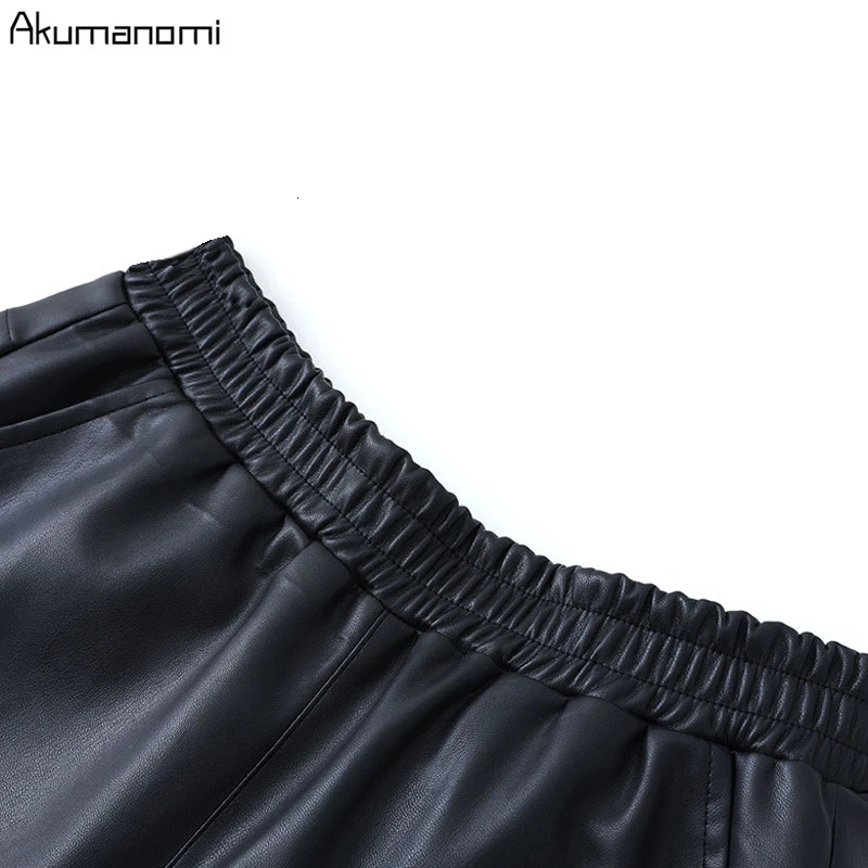 Женские шорты размера плюс 4xl-m черного цвета из искусственной кожи с высокой талией и широкими штанинами из искусственной кожи, высококачественные зимние свободные шорты из искусственной кожи с карманами
