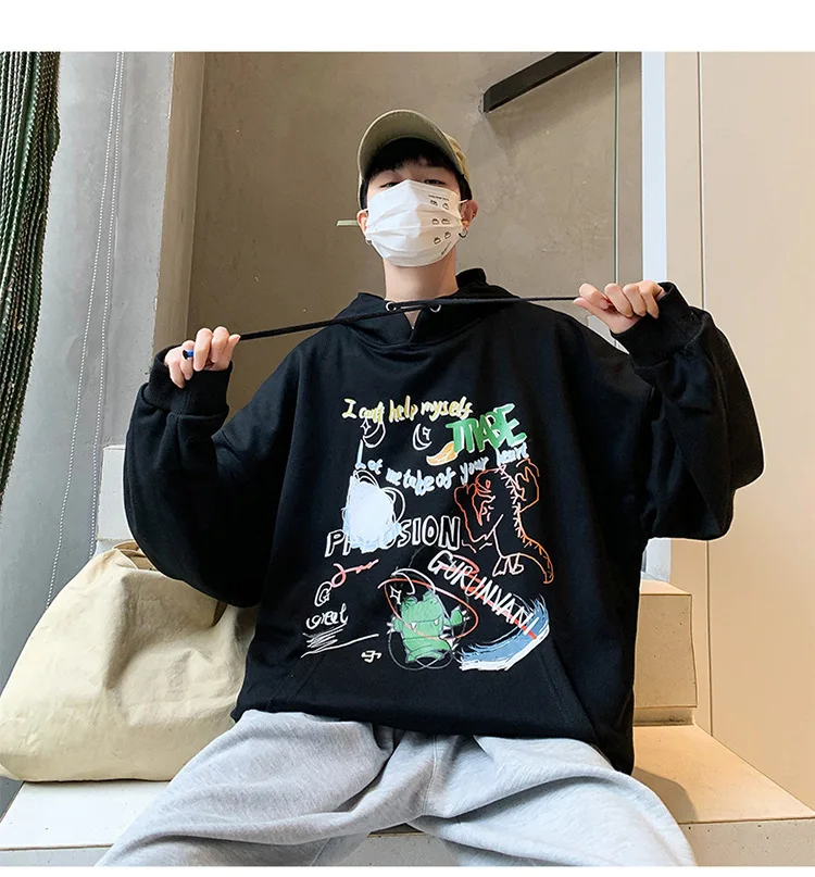 CnHnOH Streetwear Hoodies Men's Hooded Japanese Vintage Tops Autumn Japanese All-Match Loose Long Sleeve Jacket SK-Y603