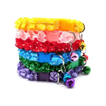 

Wholesale 100Pcs Colorful Lovely Small Pet Collar Polyester Fabric With Bell Kitten Puppy Chain Dog Cat Collar Pets Accessories