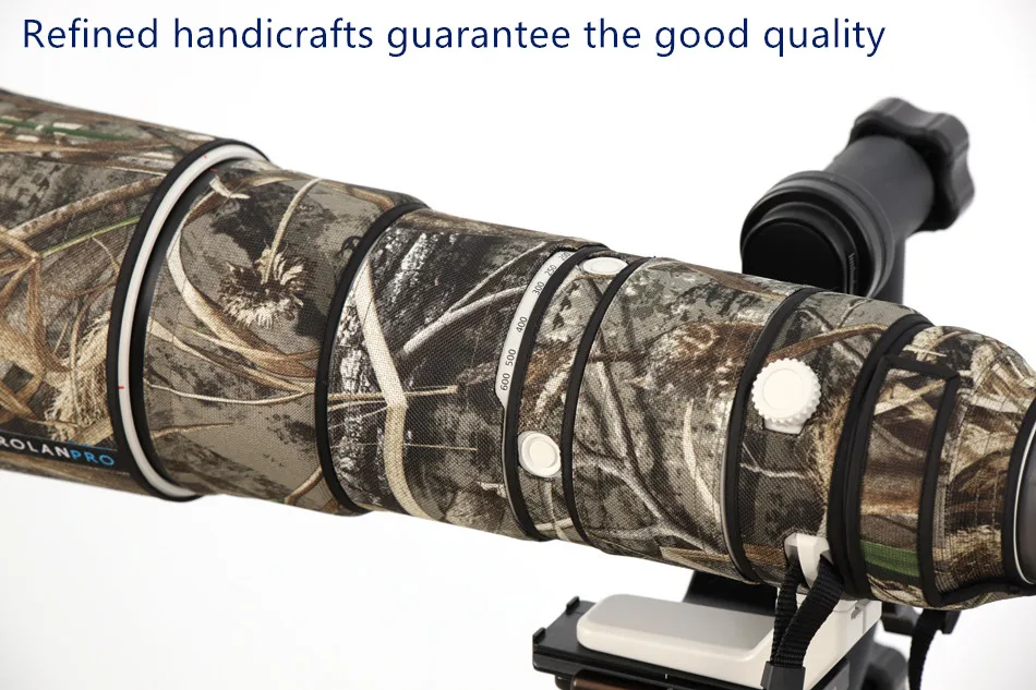 ROLANPRO Nylon wasserdichte Linse Camouflage Regenschutz für Sony FE 200–600 mm F5,6–6,3 G OSS Objektiv Schutzhülle Guns Kleidung – Detail 23