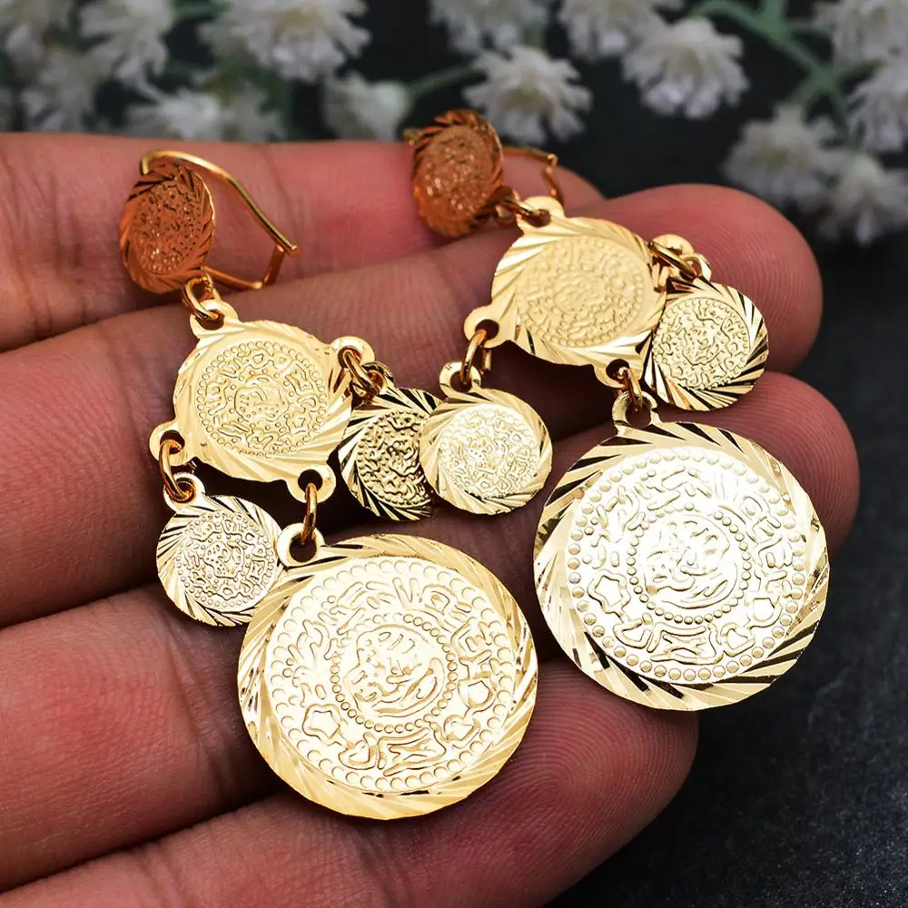 WANDO монета Висячие модные серьги для женщин золотого цвета женские модные ювелирные изделия из монет Круглые висячие серьги