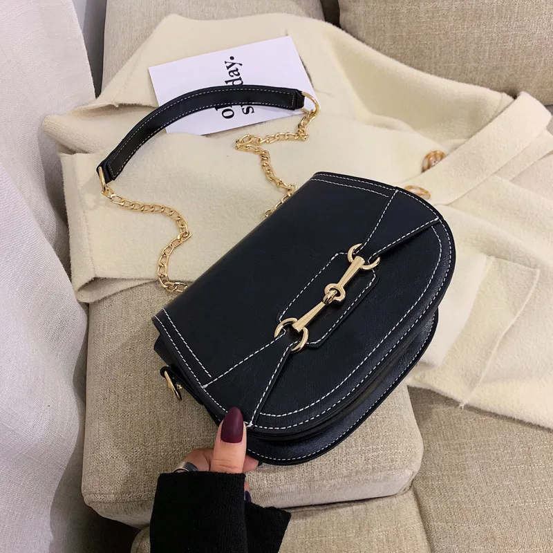 

South Korea Fashion Bags Shoulder Bag 2019 Autumn Graceful Versatile Chain Saddle Bag Shoulder Bag