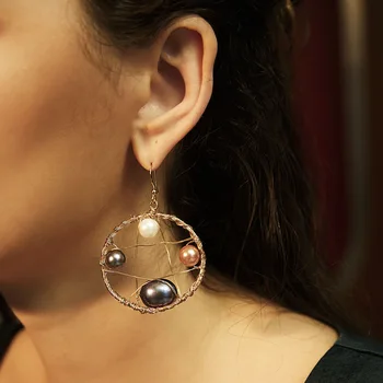 

2020 New Design Women Natural Pearl Drop Earrings Colorful Beads Dreamcatcher Ear Hook Quality Copper Romantic Brinco Ear Jewel