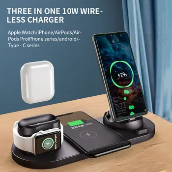 

6 in 1 Wireless Charger Dock Station Fast Wireless Charging Bracket Holder for Android/Type-C USB Phones 10W Qi Fast Charging