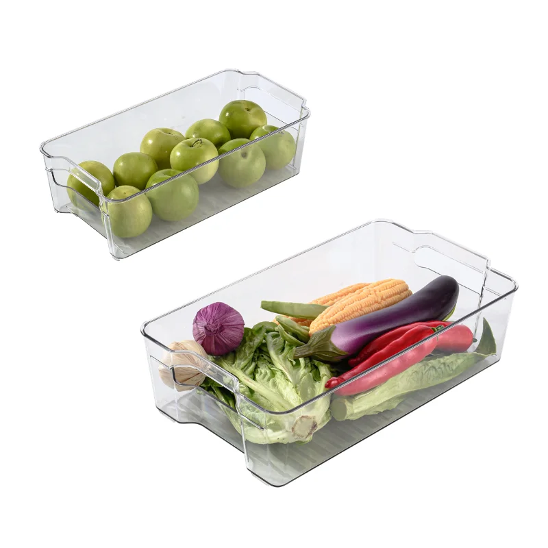 

2 Pack Stackable Kitchen Storage Bins - Organizers for Refrigerator, Pantry, Cabinets and Countertop (Medium, Large)