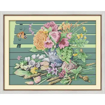 

Joy Sunday The Vase on The Chair Cross Stitch Kit 11&14CT Cross Stitch Kit Embroidery Needlework Set DIY Cross Stitch Home Decor