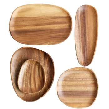 

Lovesickness Wood Irregular Oval Solid Wood Pan Plate Fruit Dishes Saucer Tea Tray Dessert Dinner Plate Tableware Set