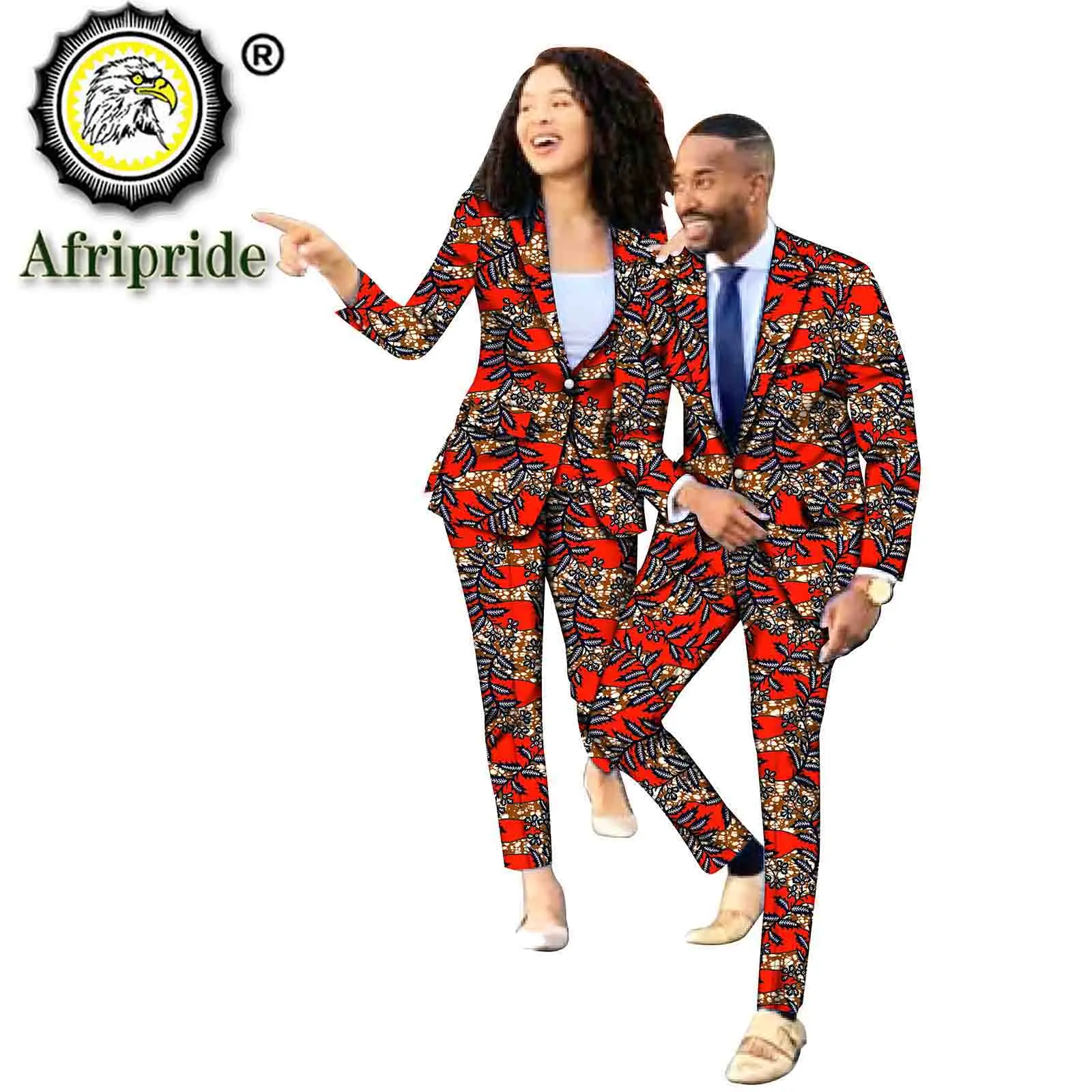 

African Suit for Couple Dashiki Print Jacket with Trousers Suit Slim Fit Set Wax Cotton Ankara Attire for Men Women S20C021