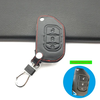 

100% Leather Car Keys Cover Organizer Key Holder Bag Key Case Wallet For Jeep 3 Buttons Wrangler JL 2018 Car Accessories