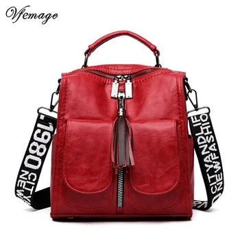 

Vfemage Multifunction Bag Women Backpack Female Shoulder Bags Large Capacity Tassel Ladies Crossbody Bag PU Leather Sac a Dos
