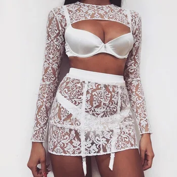 

Mesh Two Piece Set Summer Outfits for Women 2020 Club Outfit Lace Sexy Sheer See Though Matching Set Transparent Conjunto Mujer