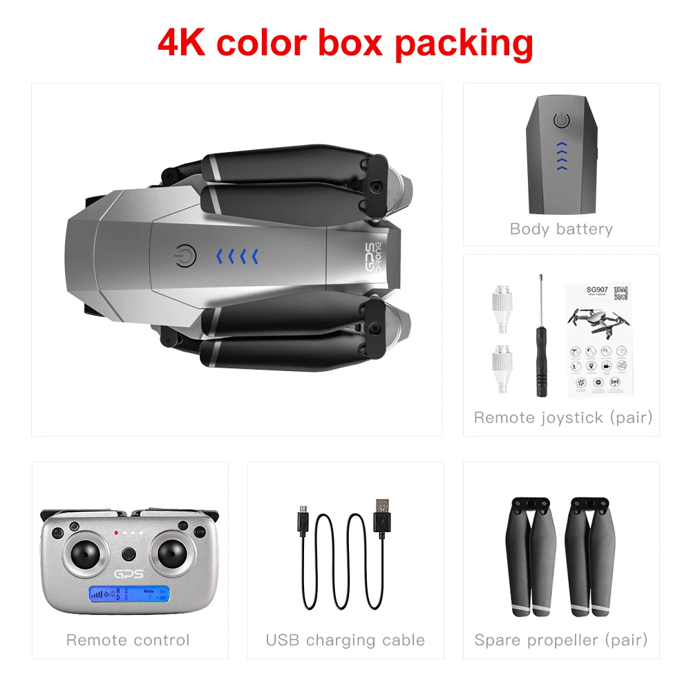 4K- box-1B SG907 Дрон 4K камера gps Дрон широкий угол анти-встряхивание wifi FPV RC складной дроны профессиональные дроны RC Квадрокоптер игрушка - Цвет: 4K- box-1B