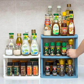 

2/3 Layers Stackable Plastic Kitchen Spice Racks Condiment Bottle Storage Rack Home Desktop Snacks Debris Storage Rack