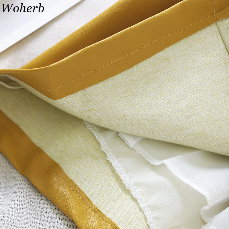 Woherb осень зима твердый карандаш для женщин юбка из искусственной кожи сексуальная мини юбка элегантная Высокая талия Faldas короткая юбка одежда