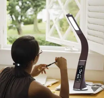 

Gooseneck LED Office Desk Lamp Touch Leather-Like Dimming Reading Table Lamp Light With Alarm Clock Calendar LCD Display