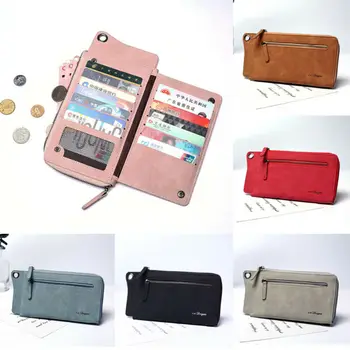 

2019 Women PU Leather Long Wallets Fashion Ladies Solid Color Purse Unisex Zipper Bag For Women's Clutch Portable Card Holder