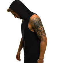 Мужская однотонная жилетка с капюшоном с перекрестной каймой, AliExpress, большой размер, пуловер, Базовая рубашка, футболка без рукавов