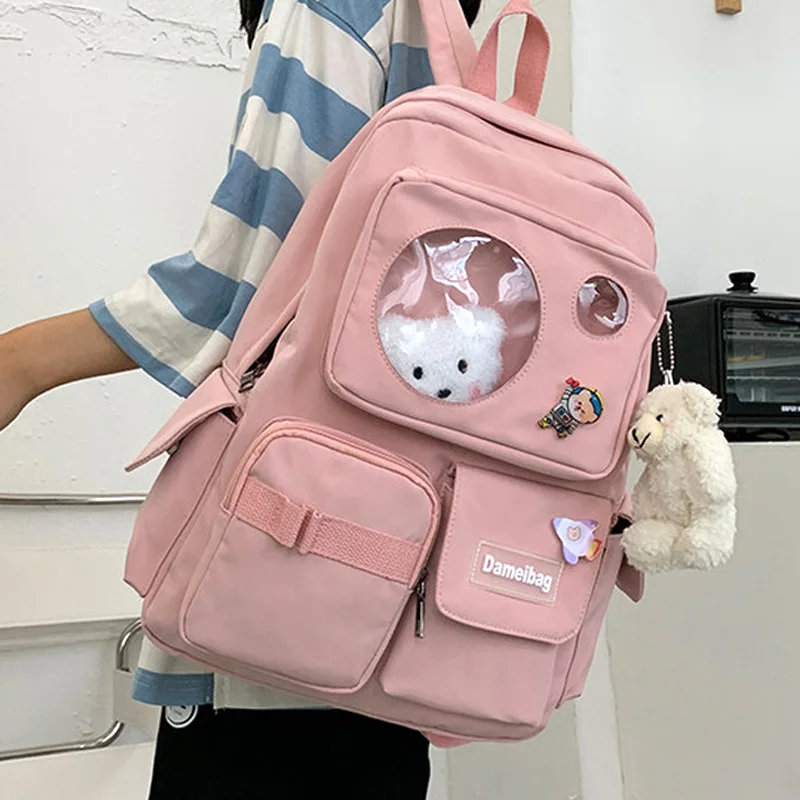 Women Backpack Mochila Rucksack Bookbag School-Bag Travel Black Nylon Enopella Female