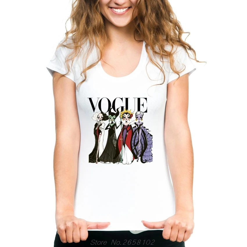 Женские Белые футболки VOGUE в стиле панк с принтом принцессы королевы; летние футболки для фитнеса с героями мультфильмов Kawaii; футболки с короткими рукавами для девочек в стиле Харадзюку