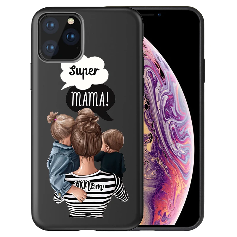 Fashion Super Mom Baby Girl Phone Case For iphone 11 11Pro Max Family Case for Capa iPhone 11 Case Etui