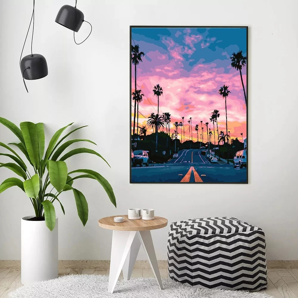 HUACAN Oil Painting By Numbers City Landscape Acrylic Drawing Canvas Stree Picture For Adults Home Decoration Gift
