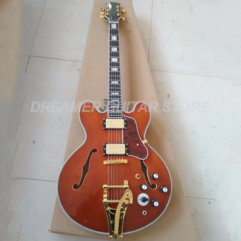 Высокое качество ES guitar s полуполый корпус Jazz 335 электрогитара золотого цвета