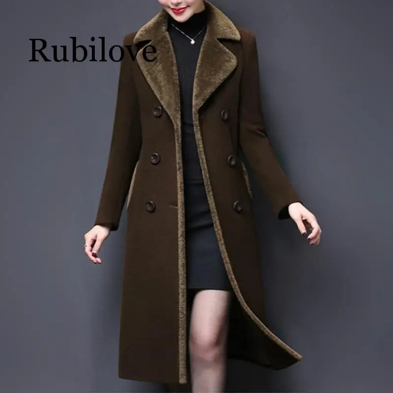 

Rubilove M-5XL New Women Wool Blends Coat Winter 2019 Fashion Mother Thicken Cashmere Collar Long Jacket Warm Slim Tops Outerwea
