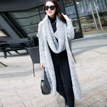 

Womens Autumn Winter Coat knitting Sweater Bib Shawl Elegant Clothing Long Sleeve Outwear Long Female Coat Outwear #1030