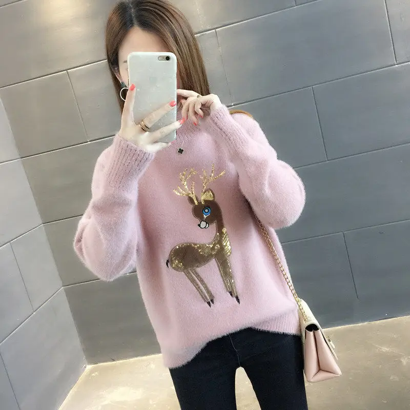 new autumn and winter wear pullover sweater Korean version of the loose bottom net red shirt female foreign gas sweater - Цвет: Розовый